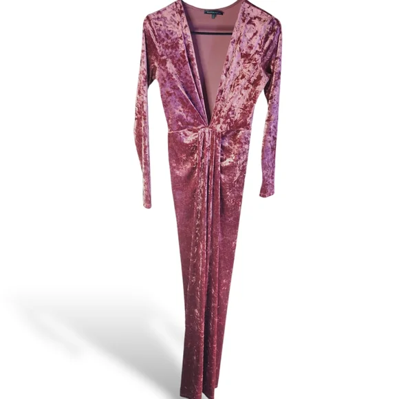 Cranberry Crushed Velvet S Tall Maxi Dress Holiday Gown Red Carpet Wedding - Picture 5 of 7